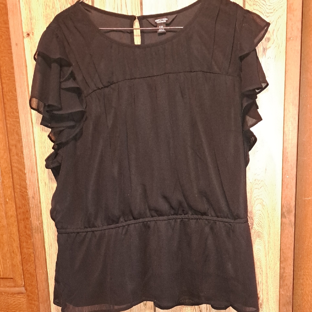 Simply Vera Vera Wang Black Ruffle Sleeve Peplum Blouse Size XXL